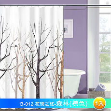 任選-LISAN特級加厚防水浴簾 B-012花映之旅 森林(棕色) -1入
