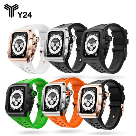 【Y24】 Apple Watch 45mm 不鏽鋼防水保護殼玫瑰金/白