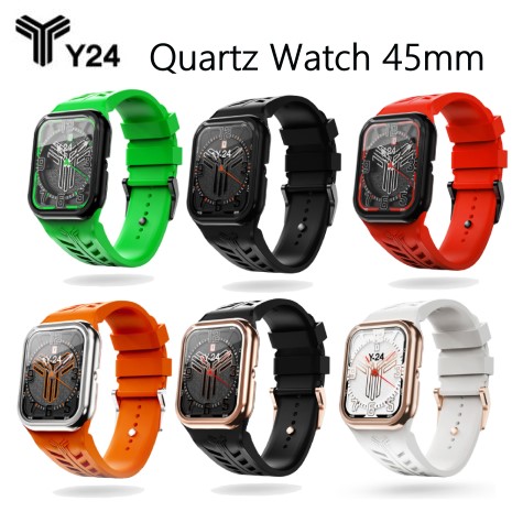 【Y24】Quartz Watch 45mm 石英錶芯手錶 (錶芯+錶帶)紅/黑