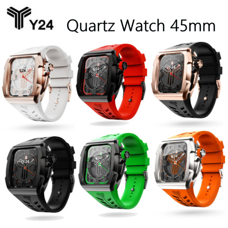 【Y24】Quartz Watch 45mm 石英錶芯手錶 (錶芯+錶帶+錶殼)白/玫瑰金
