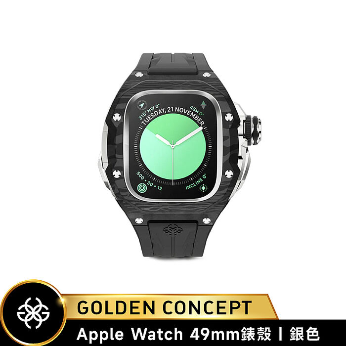 【Golden Concept】Apple Watch 49mm 黑橡膠錶帶 WC-RSCIII49銀錶框