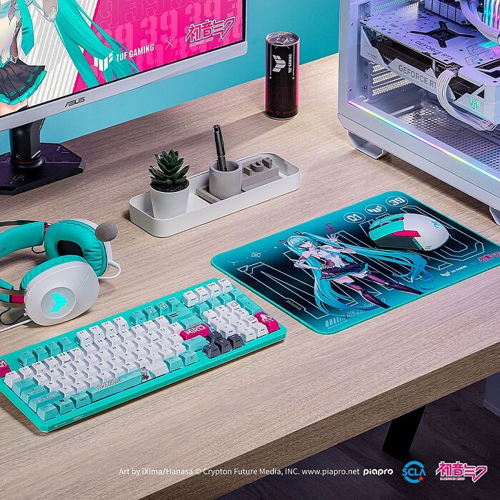【預購】【ASUS TUF Gaming X 初音未來 聯名】ASUS TUF Gaming H1 有線電競耳機+TUF Gaming K3 Gen II 電競鍵盤+TUF Gaming Mini Wireless電競滑鼠+ TUF Gaming P1 電競滑鼠墊青軸鍵盤