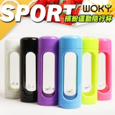【WOKY沃廚】水意念-繽紛運動耐碰撞玻璃隨手杯-3入組贈隨行杯套) 黑+藍+綠