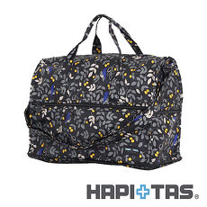 日本暢銷【HAPI+TAS 】黑色樹葉 高級摺疊 防潑水 摺疊圓形旅行袋 (小) 可登機 旅行 搭配拉桿使用
