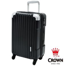 【CROWN 皇冠】日本設計 19吋 PC 拉桿 360度靜音輪 拉鍊輕量行李箱 (黑灰格+黑)?