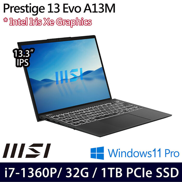 MSI微星 Prestige 13Evo A13M-041TW 13.3吋輕薄商務筆電 i7-1360P/32GB/1TB PCIe SSD/W11P