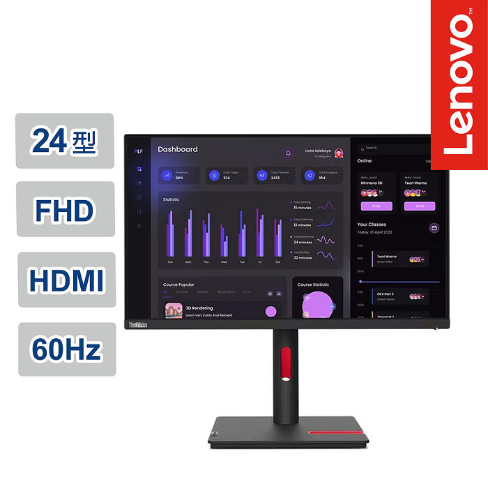 Lenovo 聯想 ThinkVision T24i-30 23.8 吋 FHD 60Hz 廣視角面板 顯示器(63CFMARXTW)