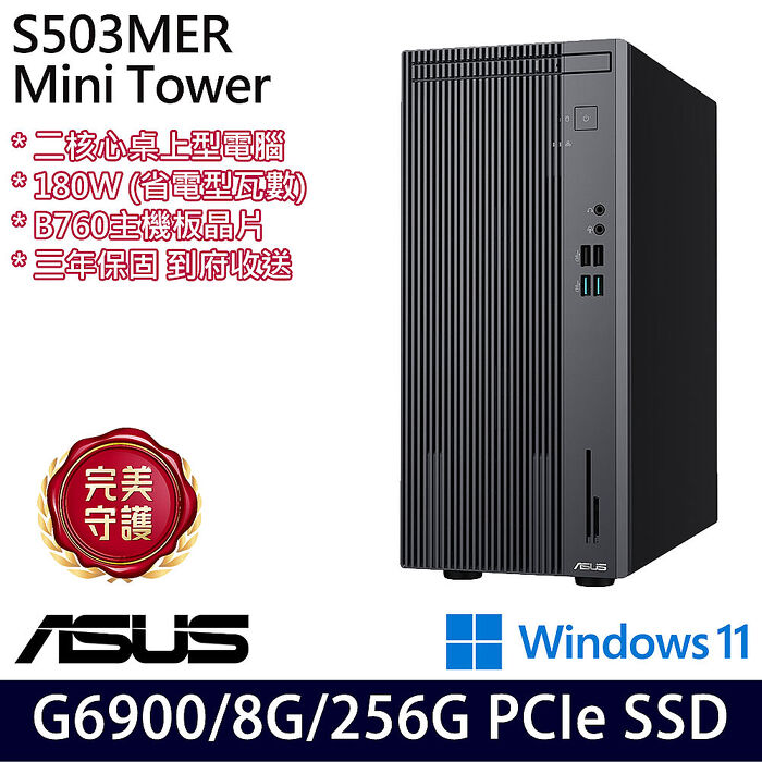 ASUS 華碩 H-S503MER-0G6900001W 桌上型電腦 G6900/8G/256G PCIe SSD/W11/三年保