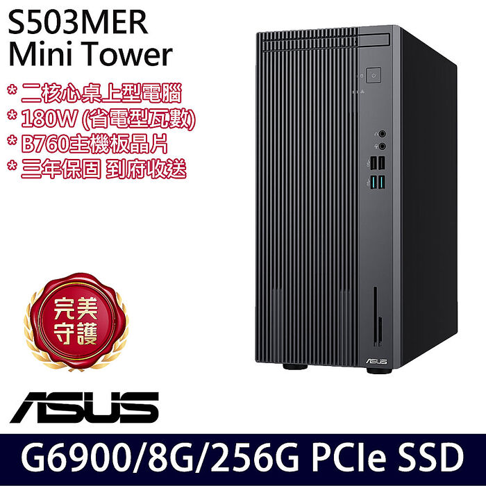 ASUS 華碩 H-S503MER-0G69000010 桌上型電腦 G6900/8G/256G PCIe SSD/non-OS/三年保
