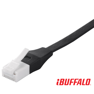 【BUFFALO】獨家專利水晶頭卡榫反折斷 Cat 6平板網路線(1M)-黑(2入組)