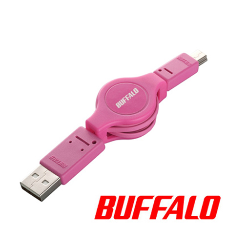 【BUFFALO】多色系伸縮USB傳輸線(0.65M)-粉紅