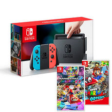 任天堂Switch主機+瑪利歐賽車8+超級瑪利歐 奧德賽《贈:硬殼包+立架+玻璃保護貼》