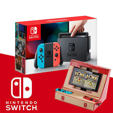 任天堂Switch主機+街機折紙支架《主機硬殼收納包+玻璃貼+手把果凍套+類比套》