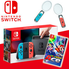 任天堂Switch主機+瑪利歐網球 王牌高手《贈:網球拍+玻璃保護貼》
