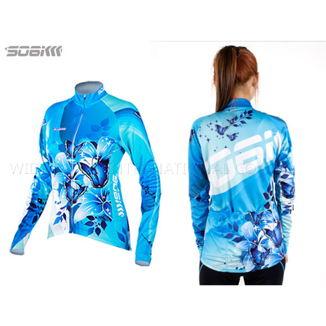 【SOGK】幻影 女薄長袖車衣-反光條 自行車 腳踏車 單車 水藍