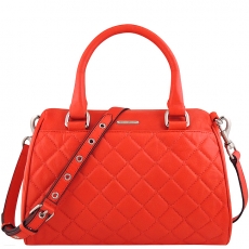 REBECCA MINKOFF 橘紅色真皮菱格紋波士頓包