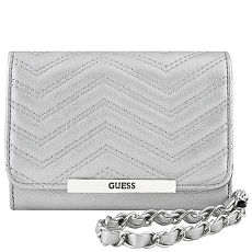 GUESS 皮革壓紋鍊帶手抓包-銀色