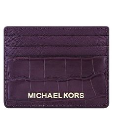 MICHAEL KORS Jet Set Travel 鱷魚紋牛皮證件名片夾-紫紅色