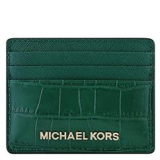 MICHAEL KORS Jet Set Travel 鱷魚紋牛皮證件名片夾-綠色