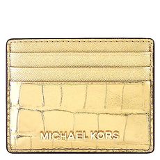 MICHAEL KORS Jet Set Travel 鱷魚紋牛皮證件名片夾-金色