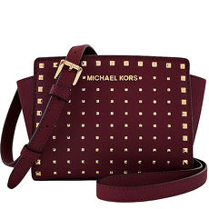 MICHAEL KORS Selma Stud 防刮牛皮鉚釘小型斜背包-酒紅色