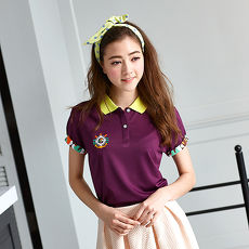 【LEIDOOE】迷彩袖經典休閒女款短袖POLO衫-紫16650
