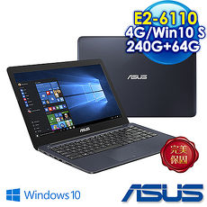 【升級特仕版】ASUS華碩 L402WA-0082BE26110 14吋文書雙碟筆電 紳士藍 (AMD四核心E2-6110/4G/64G +240G SSD/Win 10 S/) 送筆電包、滑鼠