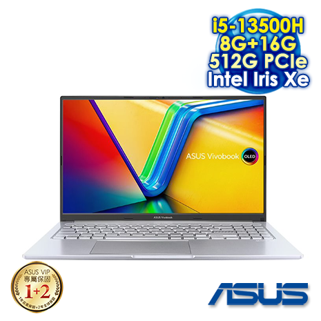 【記憶體升級特仕版】ASUS Vivobook 15 OLED X1505VA-0171S13500H 酷玩銀 15.6吋筆電 (FHD OLED/Intel i5-13500H/8G+16G DDR4/512G PCIE SSD/WIN 11)