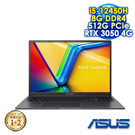 【拆封全新品】ASUS Vivobook 16X K3605ZC-0062K12450H 搖滾黑 16吋獨顯筆電 (WUXGA IPS 120Hz/Intel i5-12450H/8G DDR4/512G PCIE SSD/NVIDIA RTX 3050 4G/WIN 11)