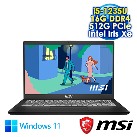 MSI Modern 15 B12M-435TW 黑 15.6吋商務筆電 (FHD IPS/Intel i5-1235U/16G DDR4/512G PCIE SSD/WIN 11)