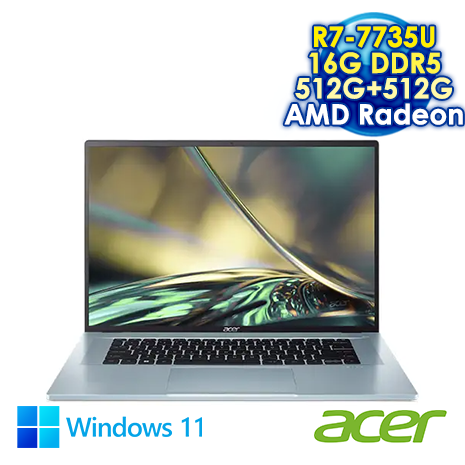 【硬碟升級特仕版】ACER Swift Edge SFE16-42-R260 極光銀 16吋輕薄筆電 (WQUXGA OLED/AMD R7-7735U/16G DDR5/512G+512G PCIE SSD/WIN 11)