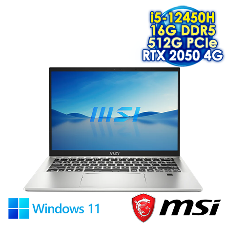 MSI Prestige 14H B12UCX-456TW 銀 14吋商務筆電 (FHD+ IPS/Intel i5-12450H/16G DDR5/512G PCIE SSD/NVIDIA RTX 2050 4G/WIN 11)