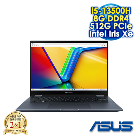 ASUS Vivobook S 14 Flip TP3402VA-0062B13500H 午夜藍 14吋翻轉觸控筆電 (WUXGA IPS/Intel i5-13500H/8G DDR4/512G PCIE SSD/WIN 11)