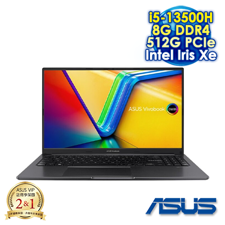ASUS Vivobook 15 OLED X1505VA 15.6吋筆電 (3K OLED 120Hz/Intel i5-13500H/8G DDR4/512G PCIE SSD/WIN 11)搖滾黑