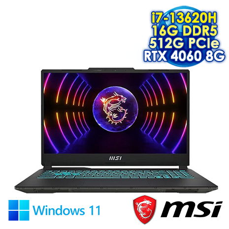 MSI Cyborg 15 A13VFK-831TW 黑 15.6吋電競筆電 (FHD IPS 144Hz/Intel i7-13620H/16G DDR5/512G PCIE SSD/NVIDIA RTX 4060 8G/WIN 11)