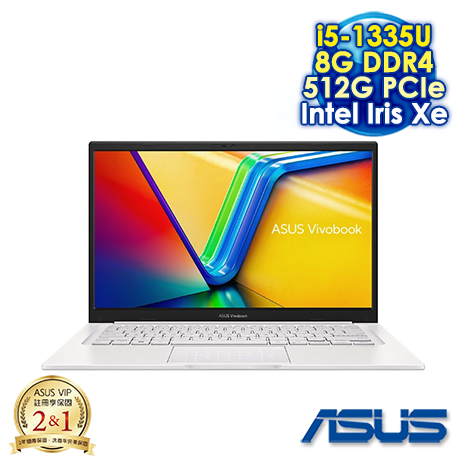 ASUS Vivobook 14 X1404VA-0161W1335U 幻彩白 14吋筆電 (FHD IPS/Intel i5-1335U/8G DDR4/512G PCIE SSD/WIN 11)