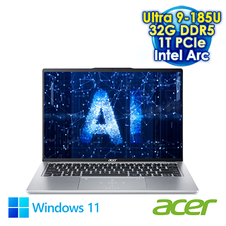 ACER Swift Go 14 SFG14-73-9896 銀 14吋AI&Evo筆電 (2.8K OLED/Intel Ultra 9-185H/32G DDR5/1T PCIE SSD/WIN 11)