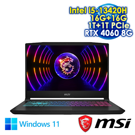 MSI KATANA-15-B13VFK-1471TW 黑 15.6吋電競筆電 (FHD IPS 144Hz/Intel i5-13420H/16G+16G DDR5/1T+1T PCIE SSD/RTX 4060 8G/WIN 11)【全面升級特仕版】【開學活動】