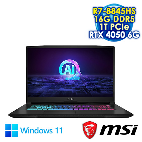 MSI KATANAA17AI-B8VE-838TW 黑 17.3吋電競筆電 (FHD IPS 144Hz/AMD R7-8845HS/16G DDR5/1T PCIE SSD/RTX 4050 6G/WIN 11)