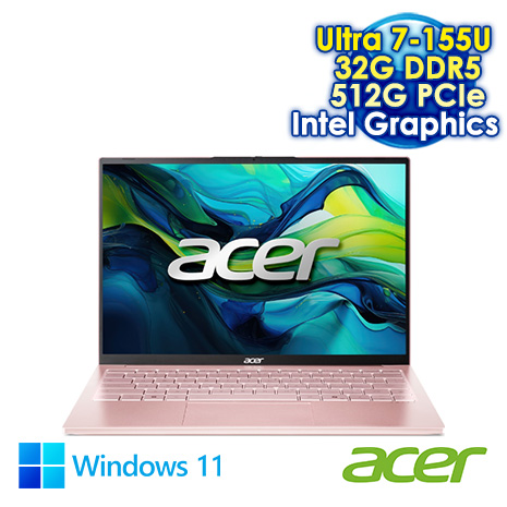 ACER Swift Lite 14 SFL14-54M-71C8 晨曦粉 14吋AI輕薄筆電 (WUXGA IPS NTSC 45%/Intel Ultra 7-155U/32G DDR5/512G PCIE SSD/WIN 11)