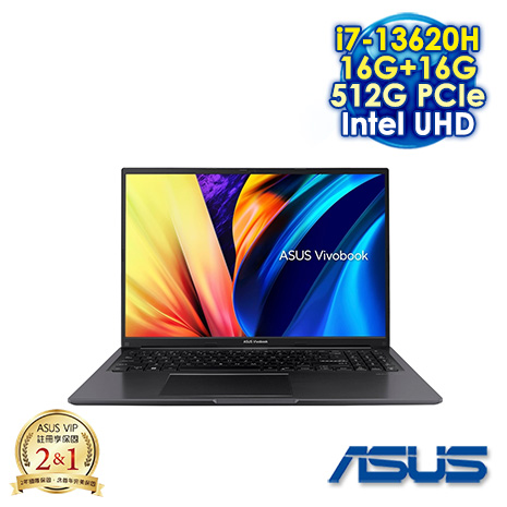 ASUS Vivobook 15 X1605VA-0251K13620H 搖滾黑 16吋筆電 (WUXGA IPS/Intel i7-13620H/16G+16G DDR4/512G PCIE SSD/WIN 11)【記憶體升級特仕版】