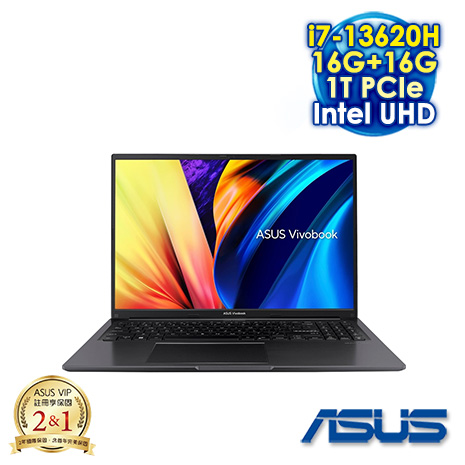 ASUS Vivobook 15 X1605VA-0251K13620H 搖滾黑 16吋筆電 (WUXGA IPS/Intel i7-13620H/16G+16G DDR4/1T PCIE SSD/WIN 11)【全面升級特仕版】