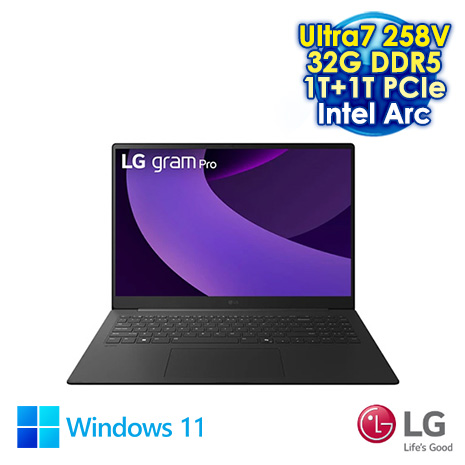 【AI新紀元M365大方送】LG gram 16Z90TS-G.AU89C2 太空灰 16吋AI筆電 (WQXGA IPS/Intel Ultra7 258V/32G DDR5/1TB+1T PCIE SSD/WIN 11)【硬碟升級特仕版】