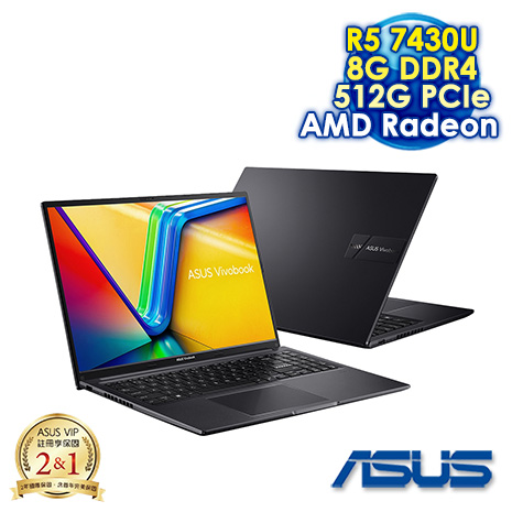 ASUS Vivobook 16 M1605YA-0091K7430U 搖滾黑 16吋效能筆電 (WUXGA IPS/AMD Ryzen 5 7430U/8G DDR4/512G PCIE SSD/WIN 11)