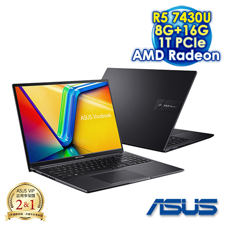 ASUS Vivobook 16 M1605YA-0091K7430U 搖滾黑 16吋效能筆電 (WUXGA IPS/AMD Ryzen 5 7430U/8G+16G DDR4/1T PCIE SSD/WIN 11)【全面升級特仕版】