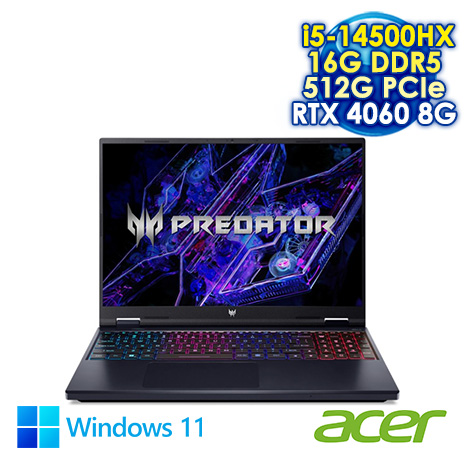 ACER Predator Helios Neo PHN16-72-504C 黑 16吋電競筆電 (WQXGA IPS 180Hz/Intel i5-14500HX/16G DDR5/512G PCI