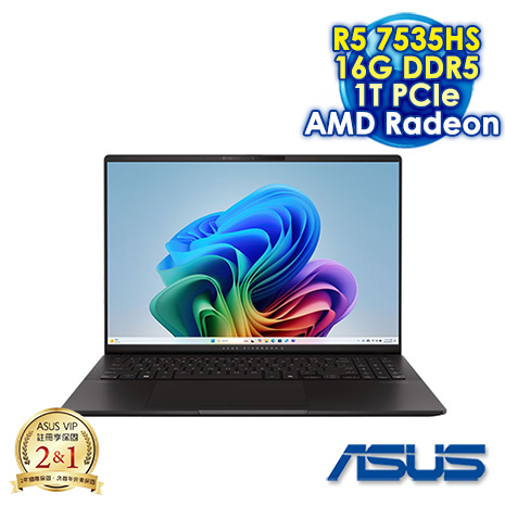 ASUS Vivobook S16 OLED M5606NA-0068K7535HS 極致黑 16吋筆電 (3.2K OLED 120Hz/AMD Ryzen 5 7535HS/16G DDR5/1T PCIE SSD/WIN 11)