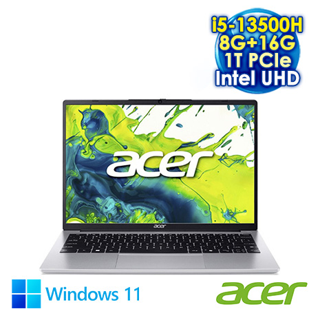 ACER Aspire Lite 14 AL14-71P-53T3 銀 14吋筆電 (WUXGA IPS/Intel i5-13500H/8G+16G DDR5/1T SSD/WIN 11)【全面升級