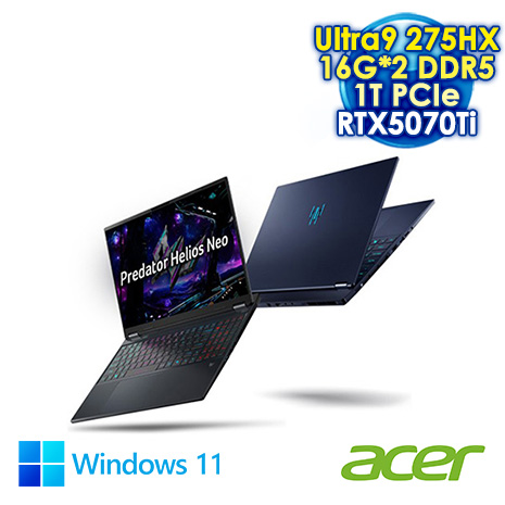 ACER Predator Helios Neo 16 PHN16S-71-90TD 黑 16吋AI電競筆電 (WQXGA OLED 240Hz/Intel Ultra9 275HX/16G*2 DD
