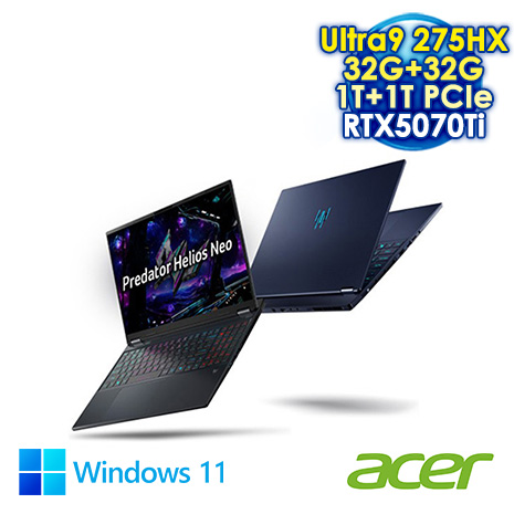 ACER Predator Helios Neo 16 PHN16S-71-90TD 黑 16吋AI電競筆電 (WQXGA OLED 240Hz/Intel Ultra9 275HX/32G+32G 